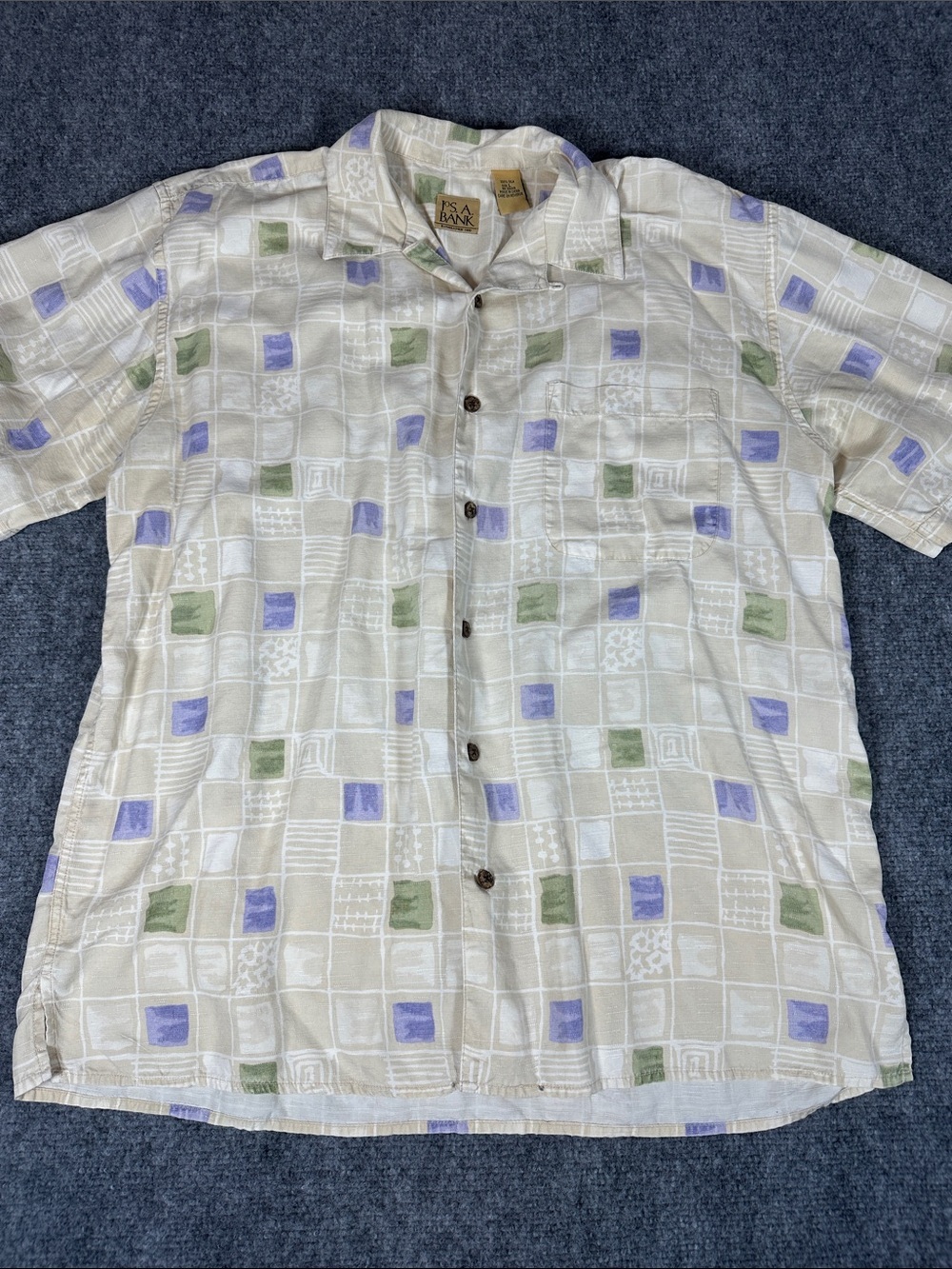 Vintage 100% Silk Jos. A. Bank Beige Camp Shirt Size Large